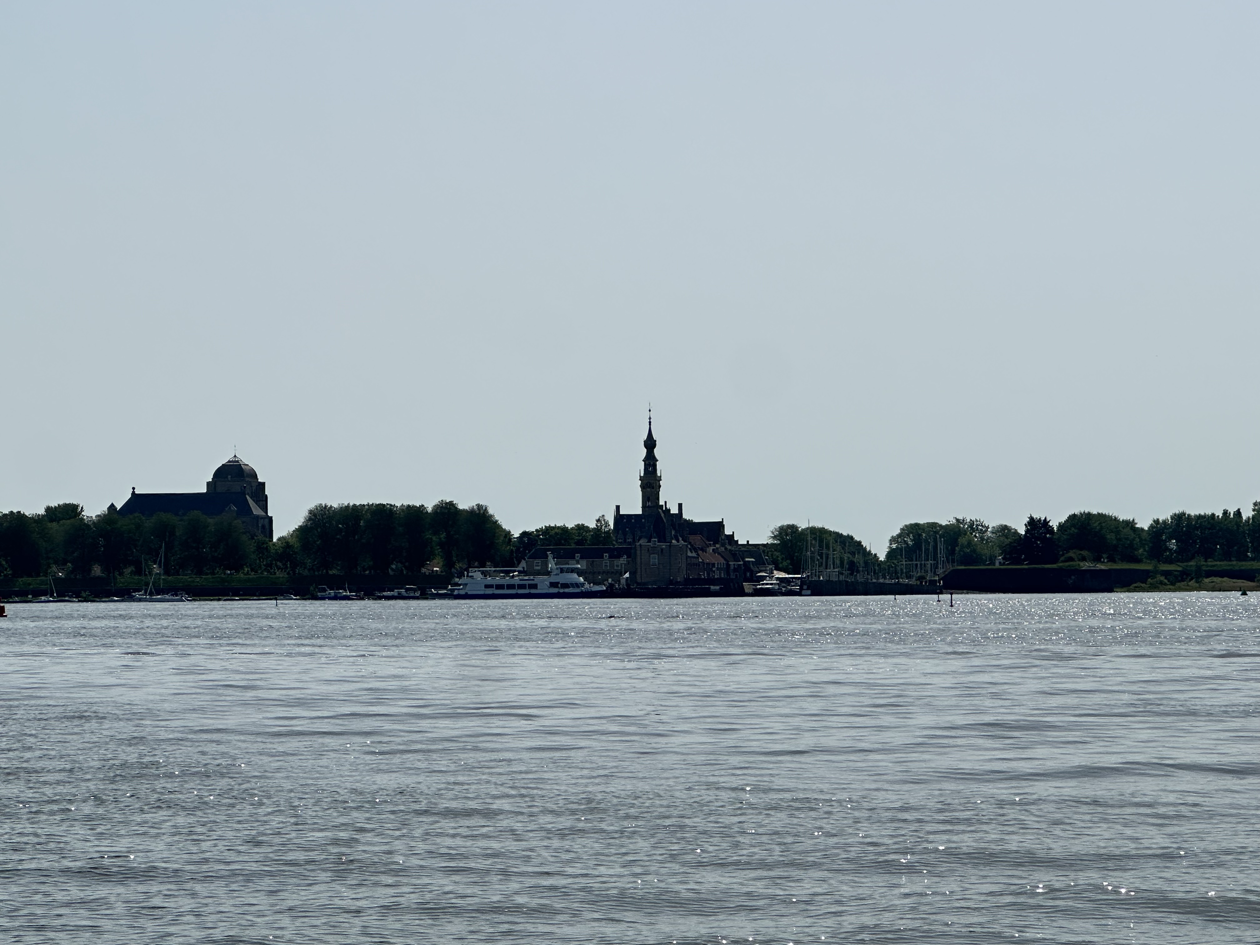 Skyline of Veere over the water